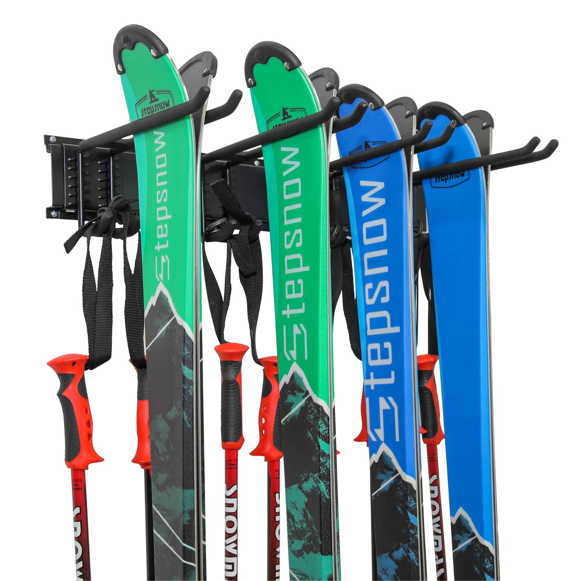 RaxGo, Ski Rack Wall Mount – Holds 4 Pairs Poles, Shelves (qty.) 4 Capacity 300 lb, Shelf Material Alloy Steel, Model# RAXWMSBR